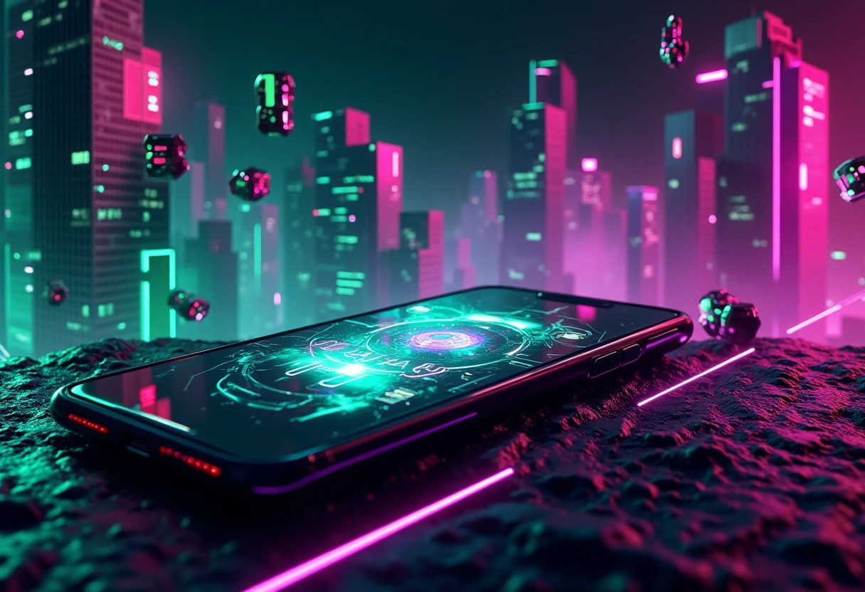 Dynamic social media app icons in a cyberpunk setting