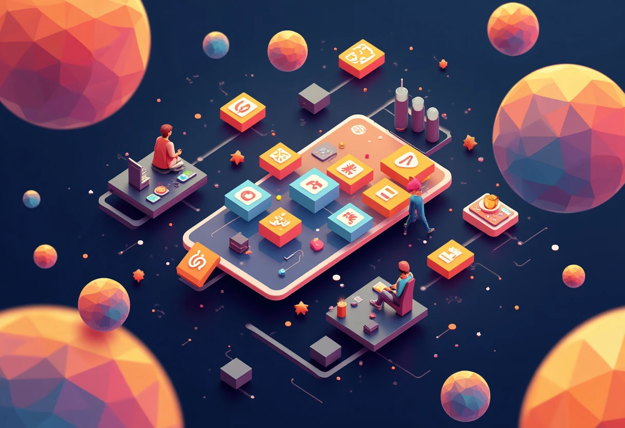 Streaming app icons in an abstract composition
