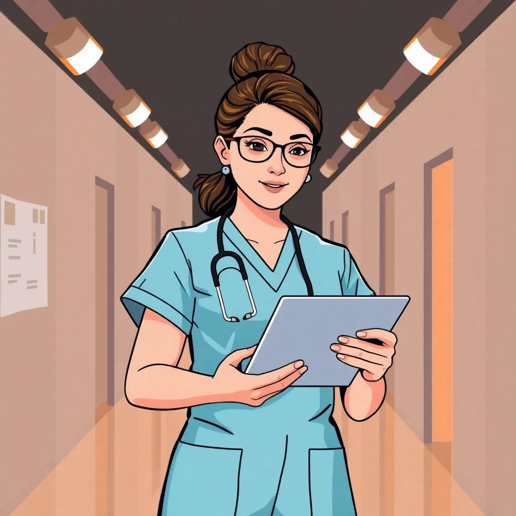 Nurse reviewing patient files