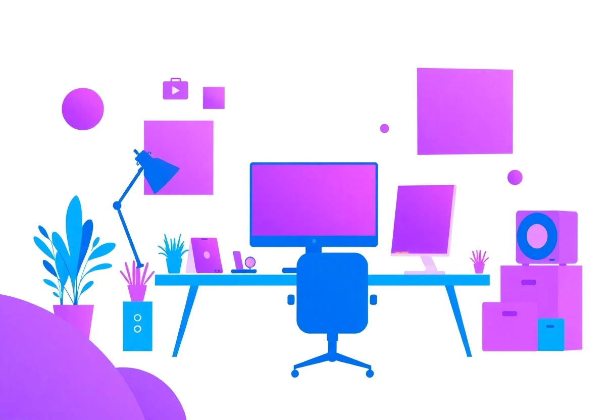 Modern workspace with abstract productivity tools