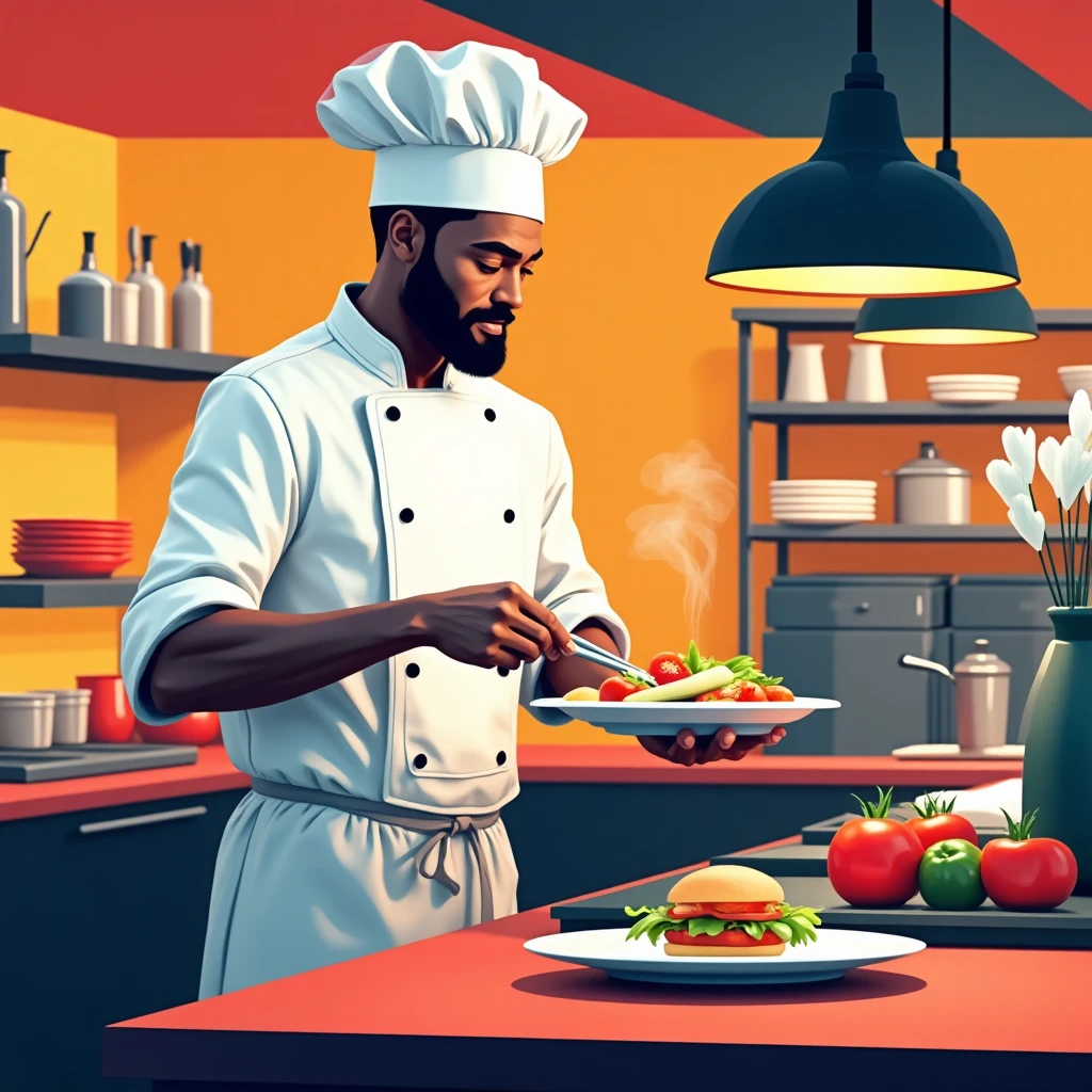 Chef at work in a bustling kitchen