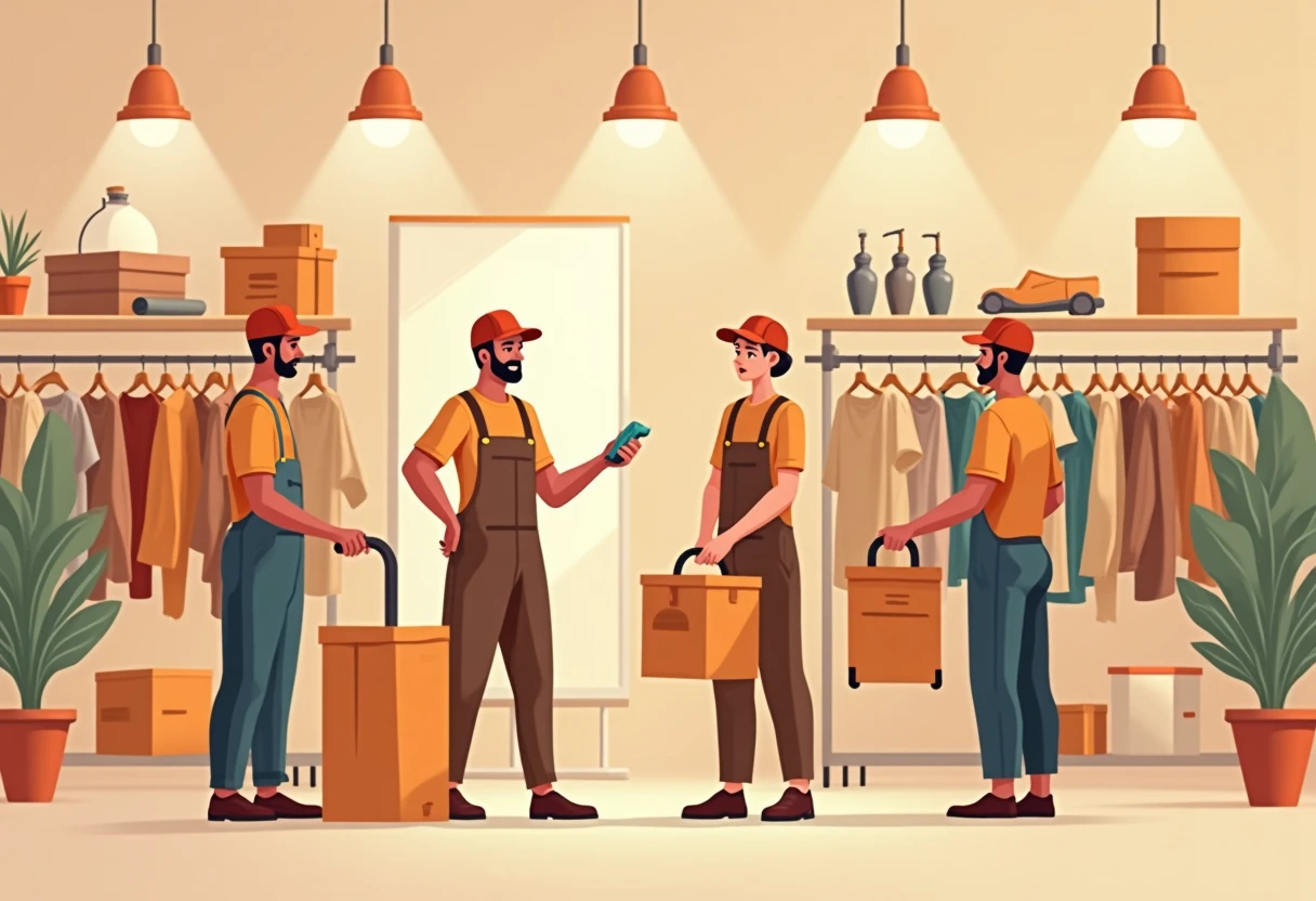 Retail workers organizing a store