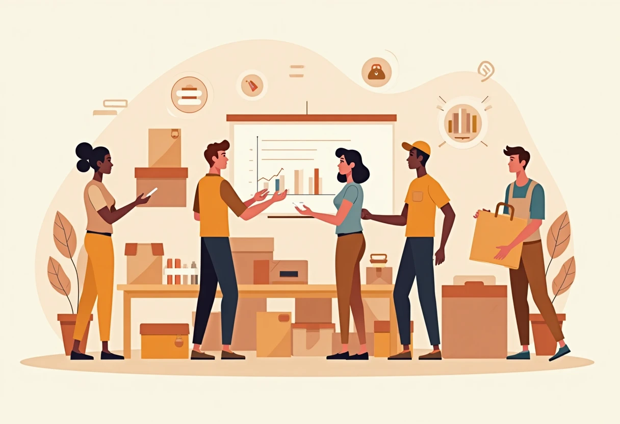 Retail workers organizing products