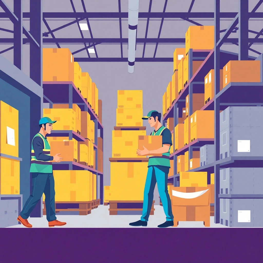 Warehouse workers in action