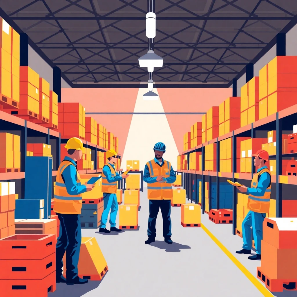 Warehouse workers in action