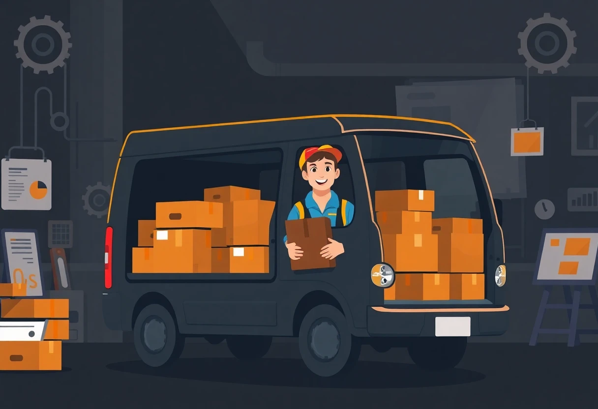 Happy delivery driver with packages