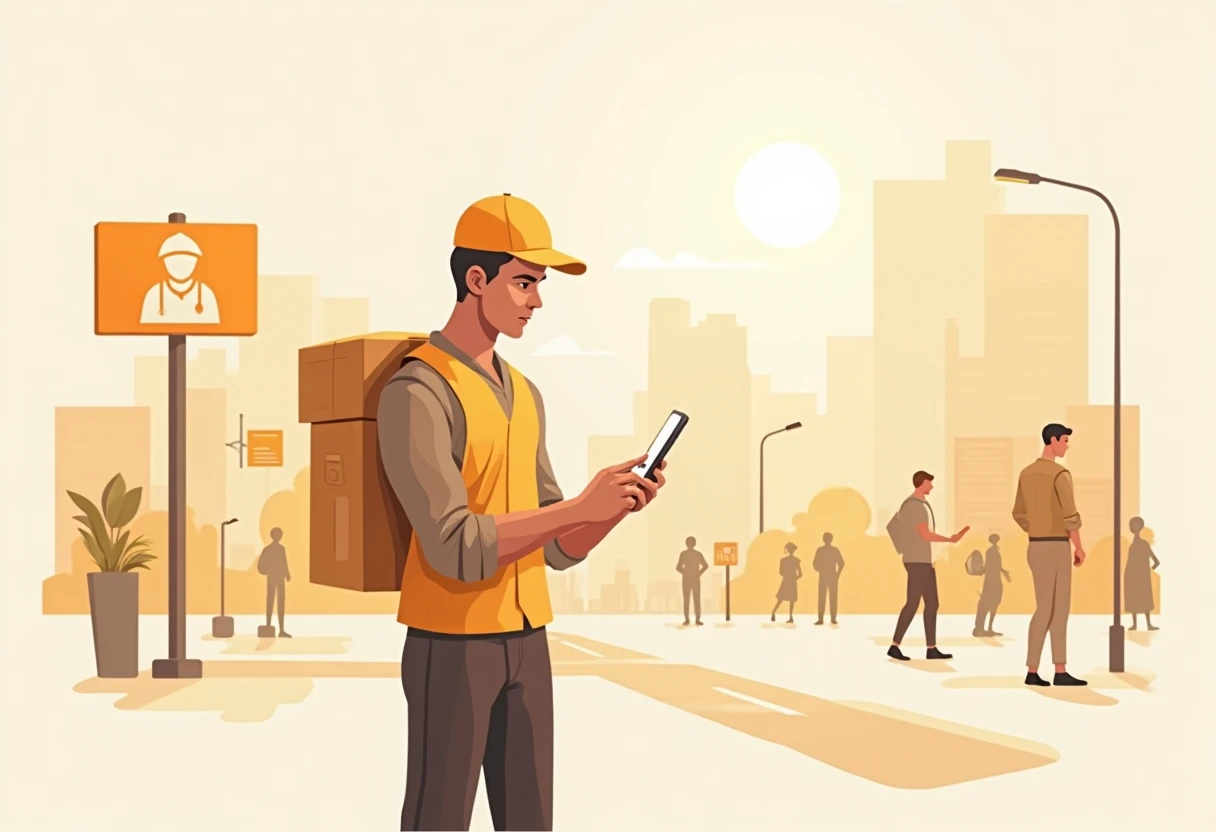 Delivery driver using a smartphone