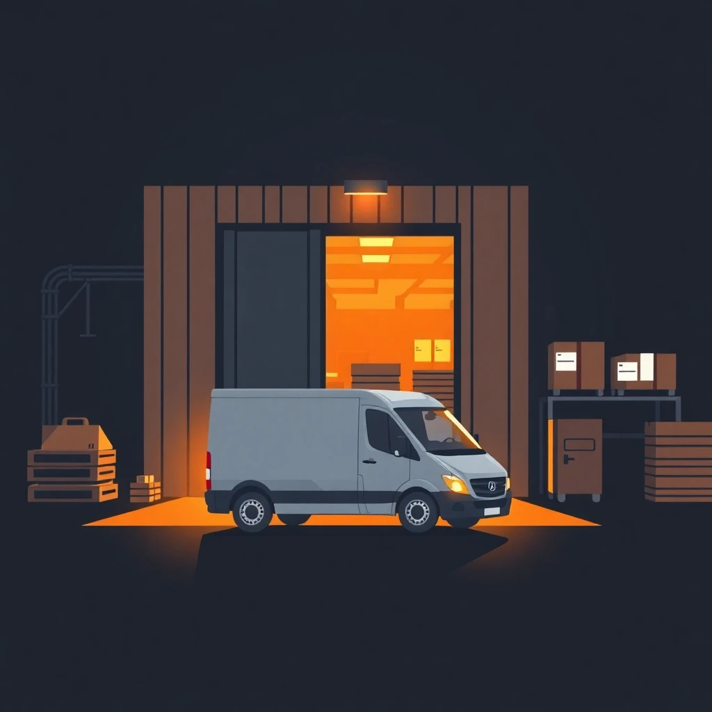 Delivery vehicle at warehouse