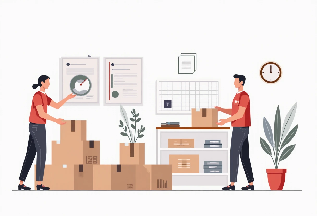 Warehouse workers organizing packages