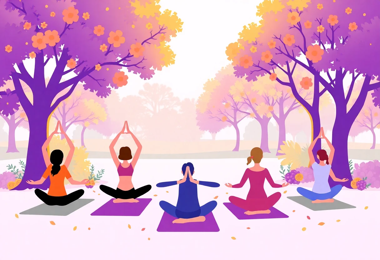 Personas practicando yoga en un parque