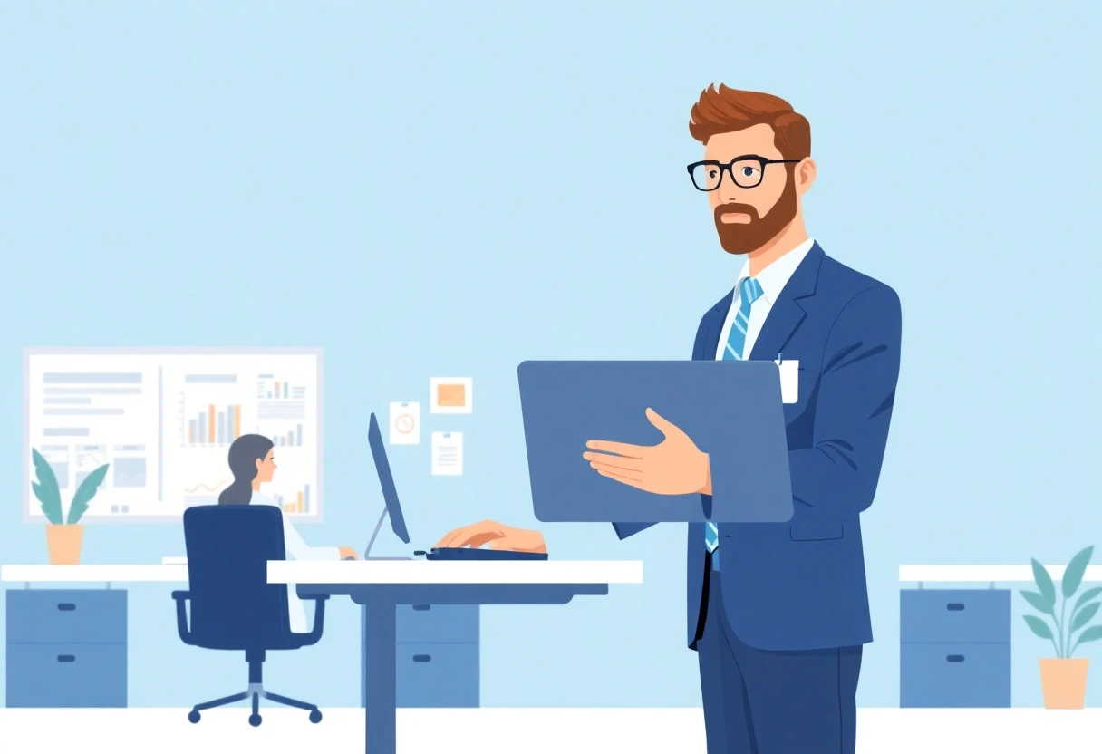 Profesional de atención al cliente con tecnología