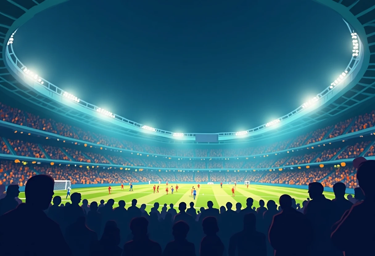 Estadio de fútbol iluminado