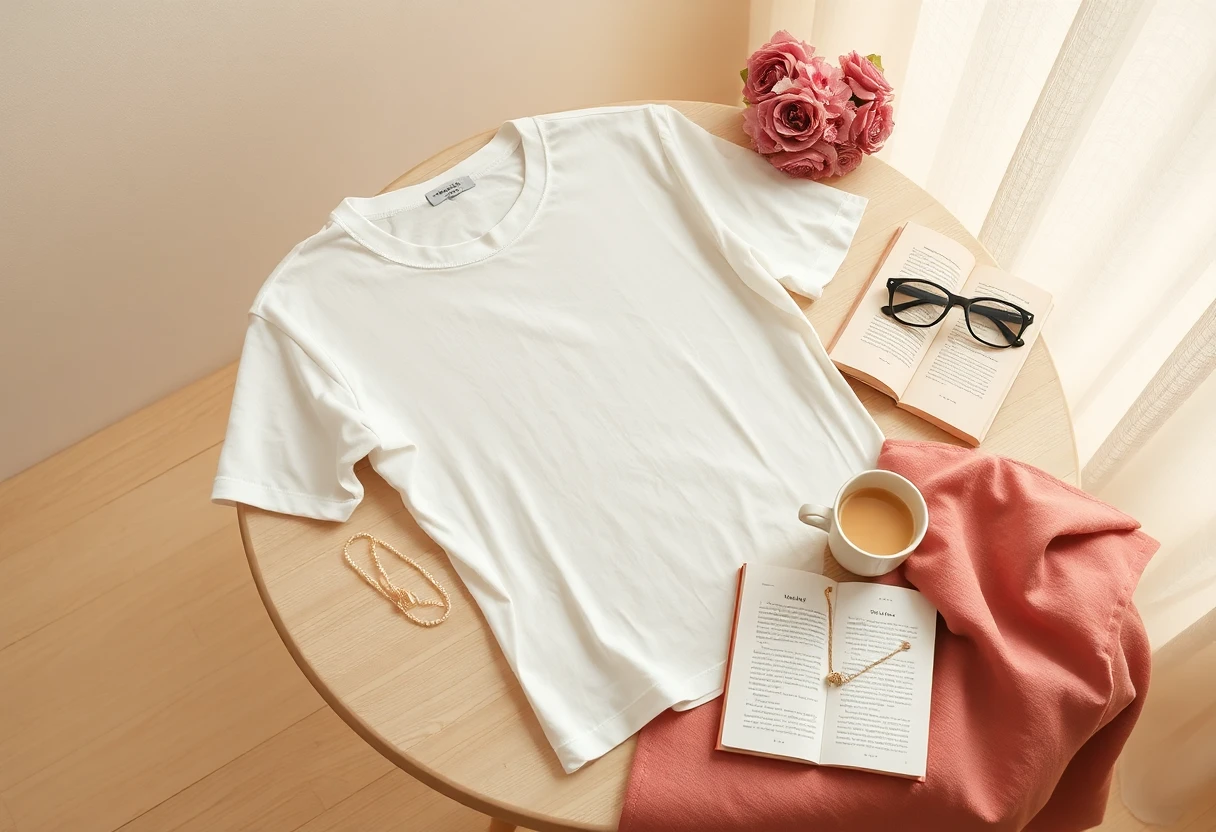 Camiseta básica en ambiente acogedor