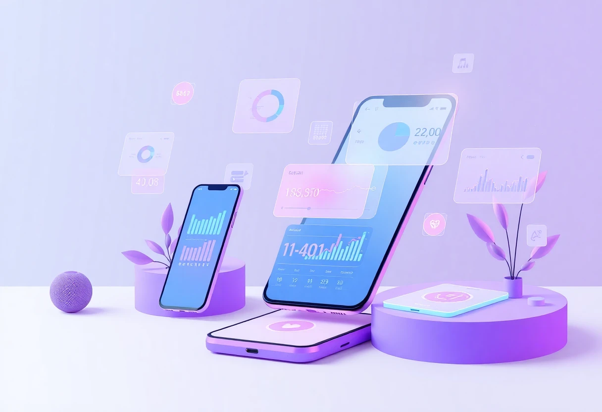 Ilustrações de interfaces de apps de orçamento digital