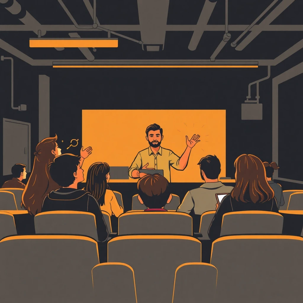 Aula moderna con estudiantes interesados