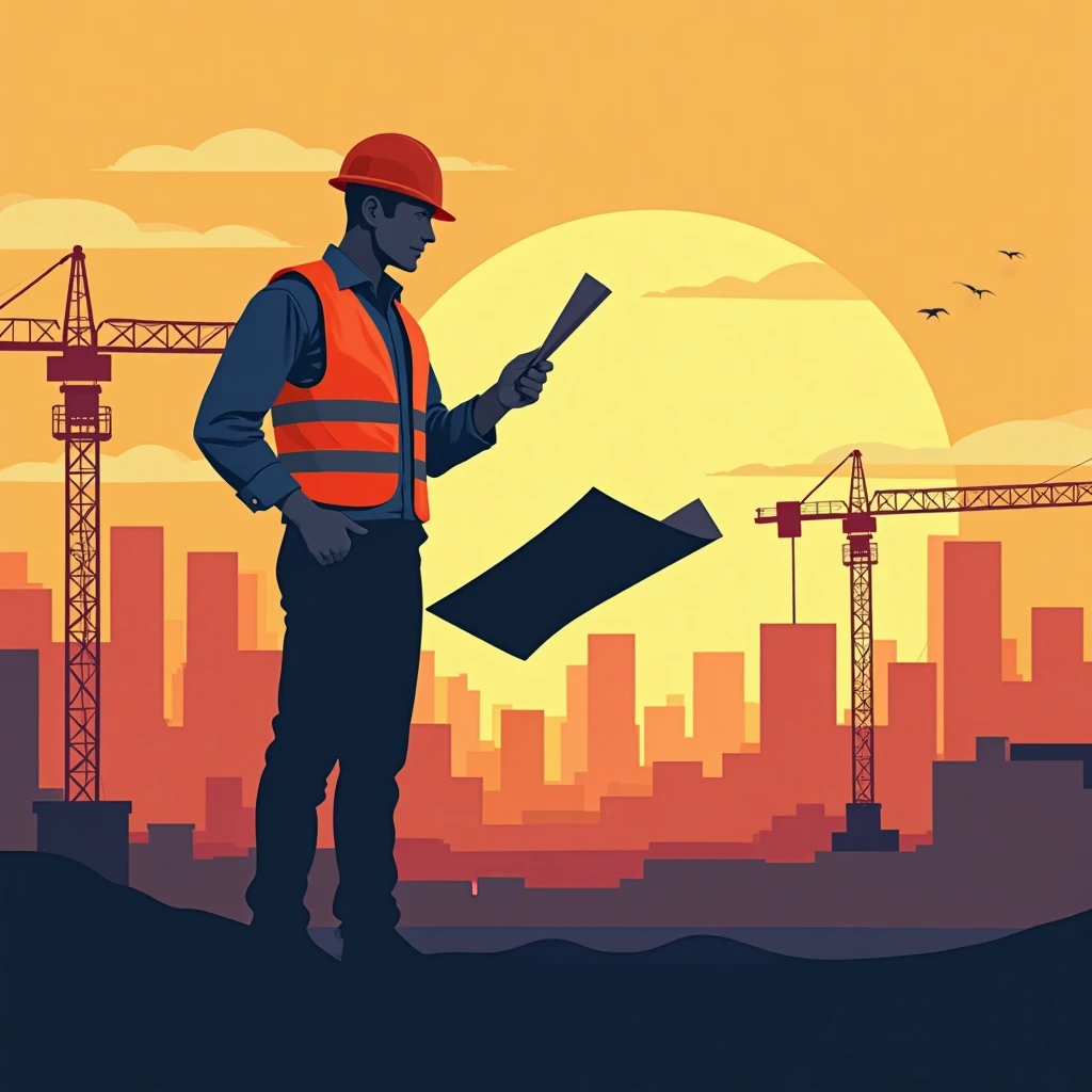 Trabajador de construcción revisando planos