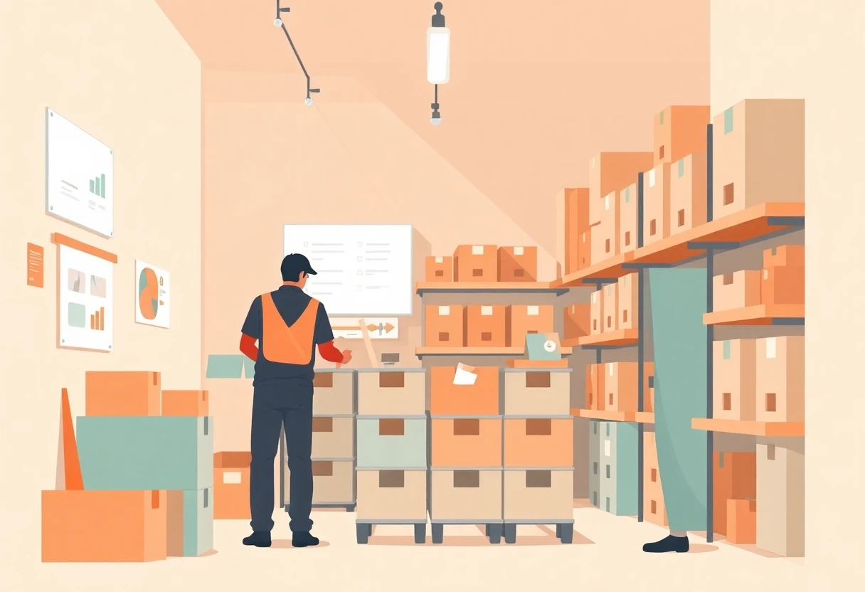 Trabajadores en un almacén bien organizado