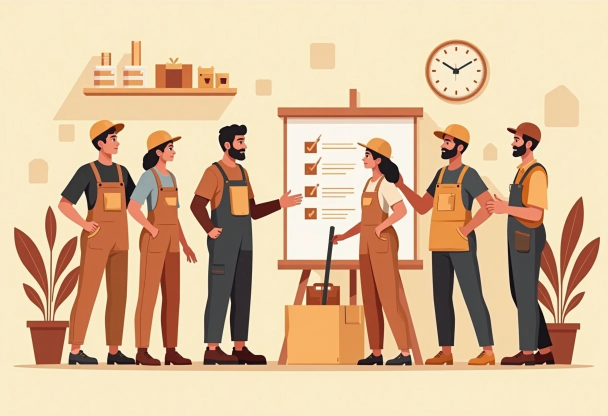 Trabajadores de almacén revisando tareas