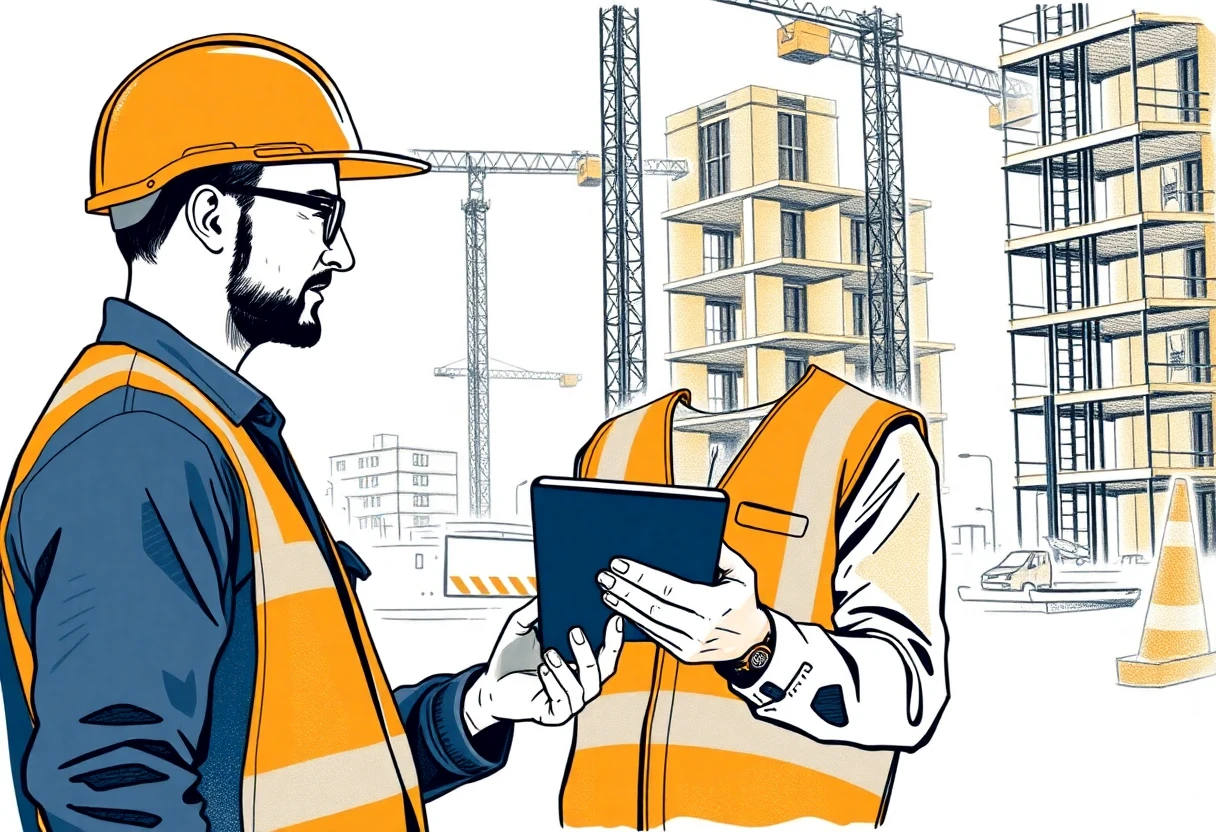 Moderner Bauleiter auf einer Baustelle