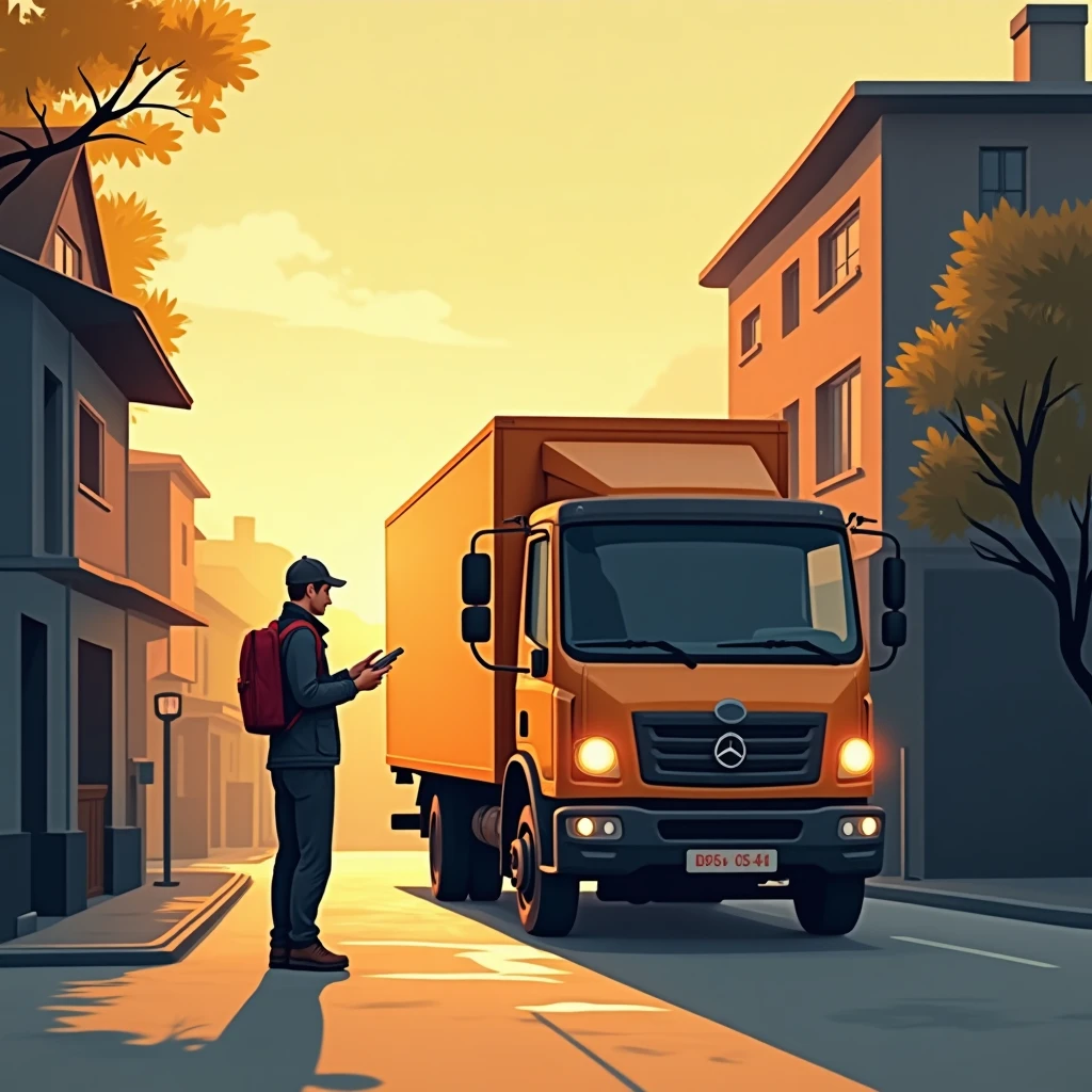 Kurierfahrer belädt Lieferwagen