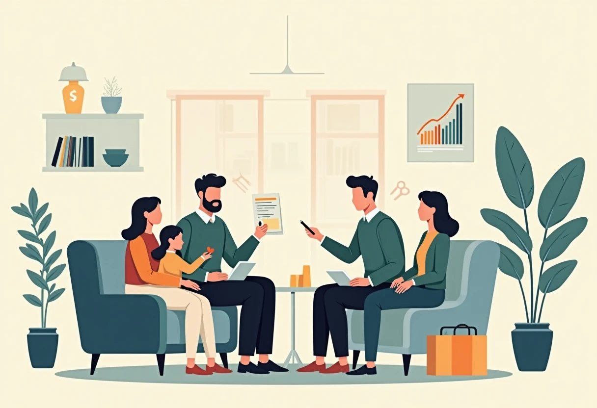 Familie diskutiert Kreditoptionen