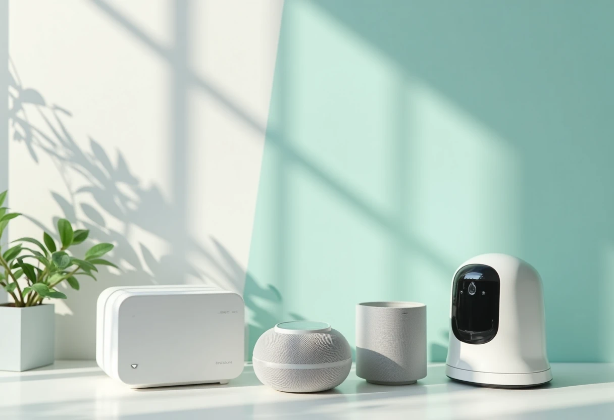 Smart Home Geräte in einem modernen Wohnzimmer