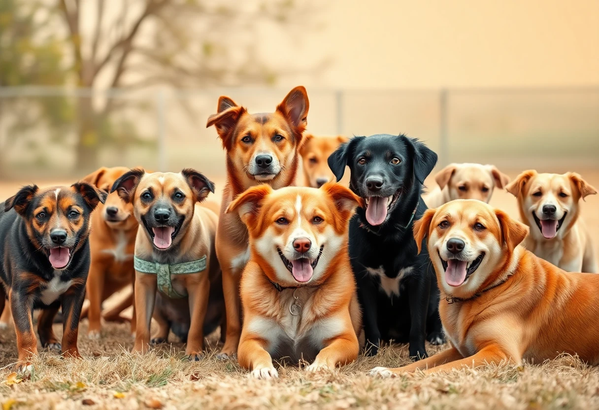 Hunde im Freien eines Tierheims
