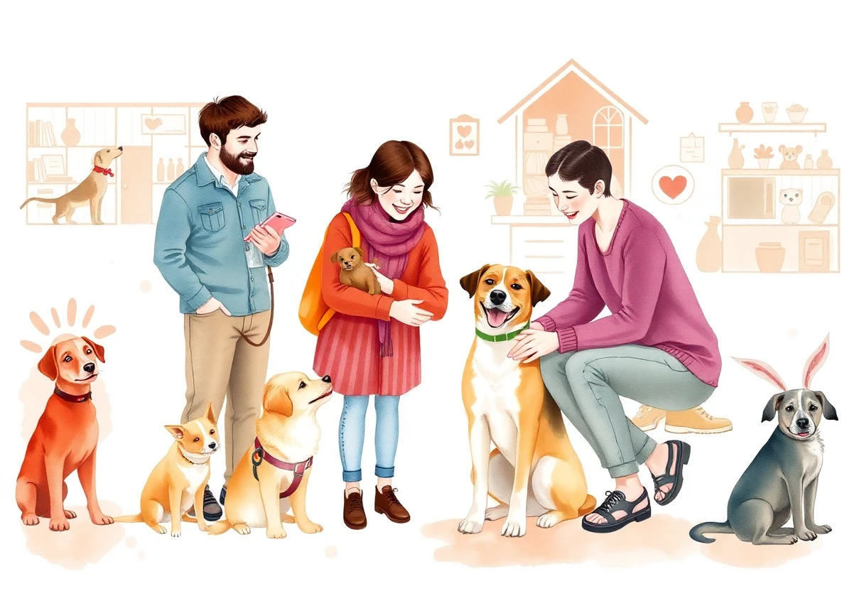 Meeting a new pet at a dog adoption center