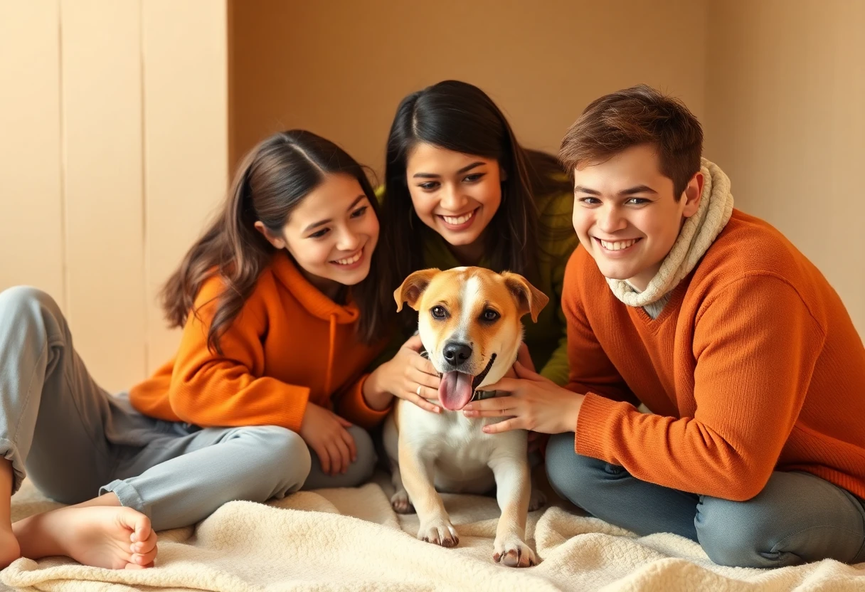 Family meeting a rescue dog