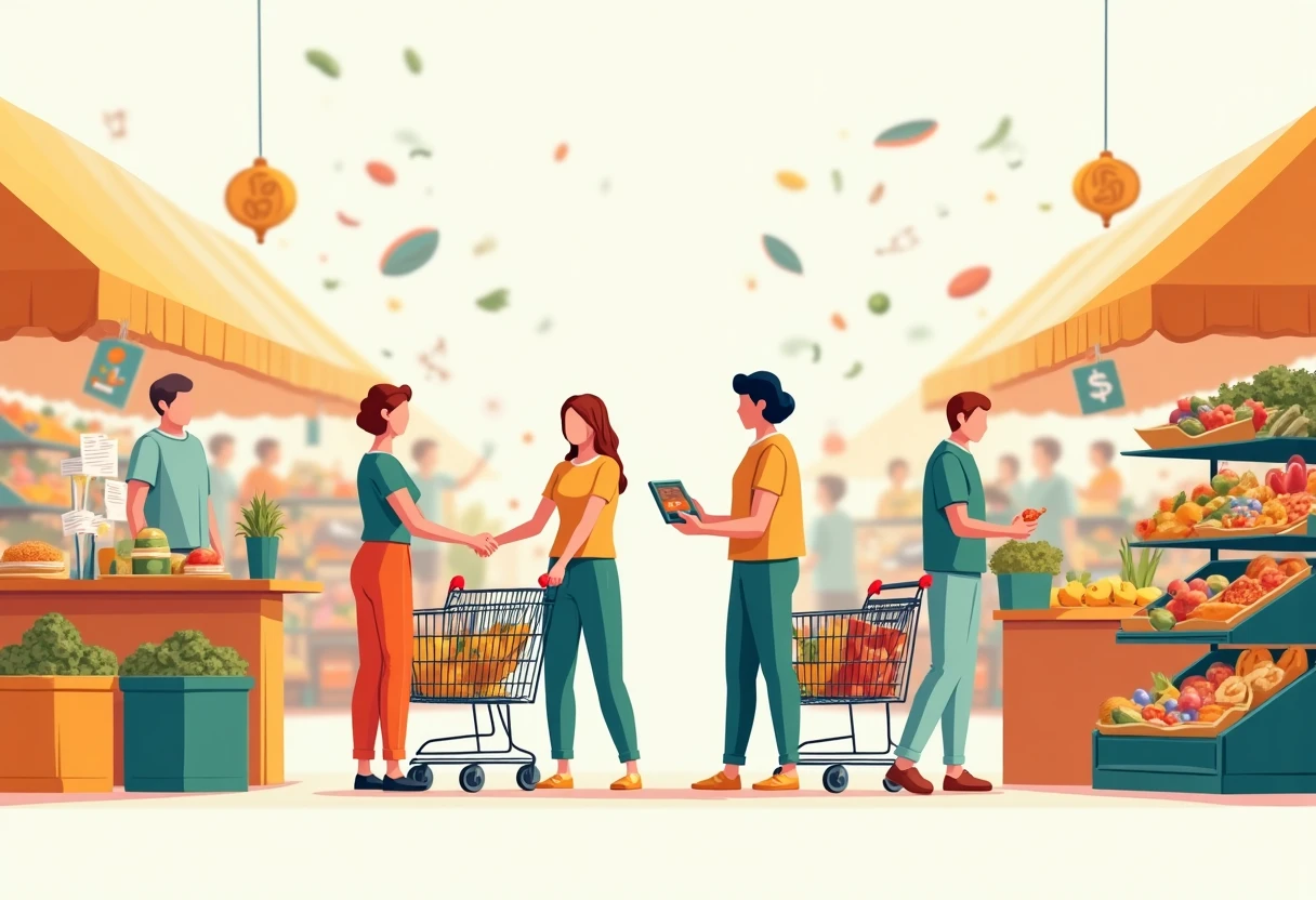 Diverse food market with discounts