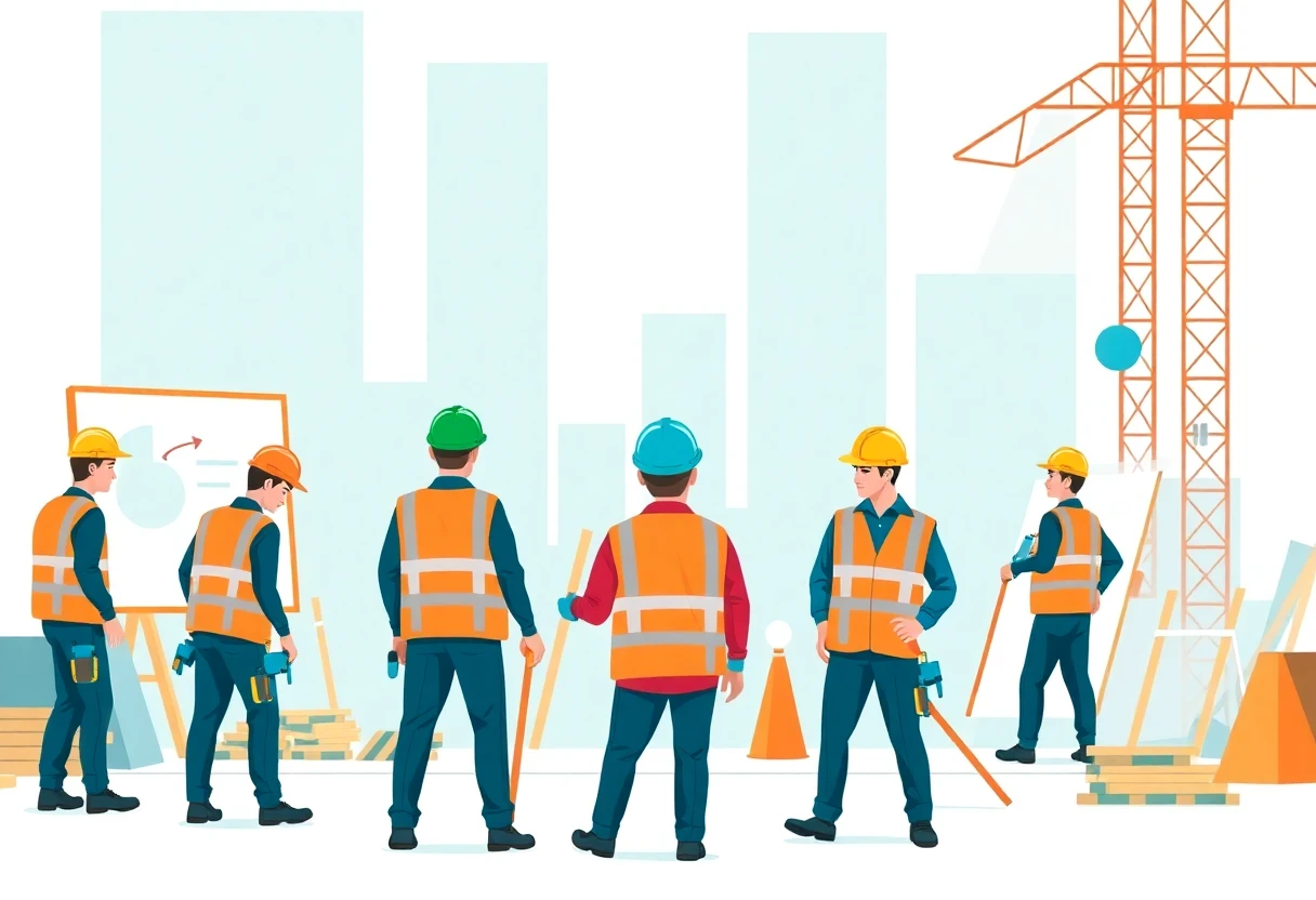 Obreros de construcción en acción