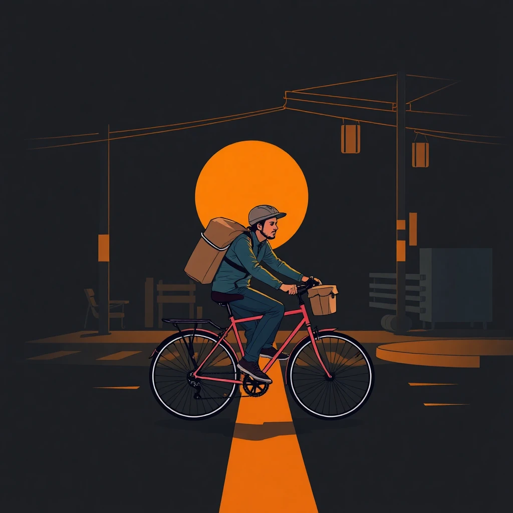 Ciclista de reparto en la ciudad