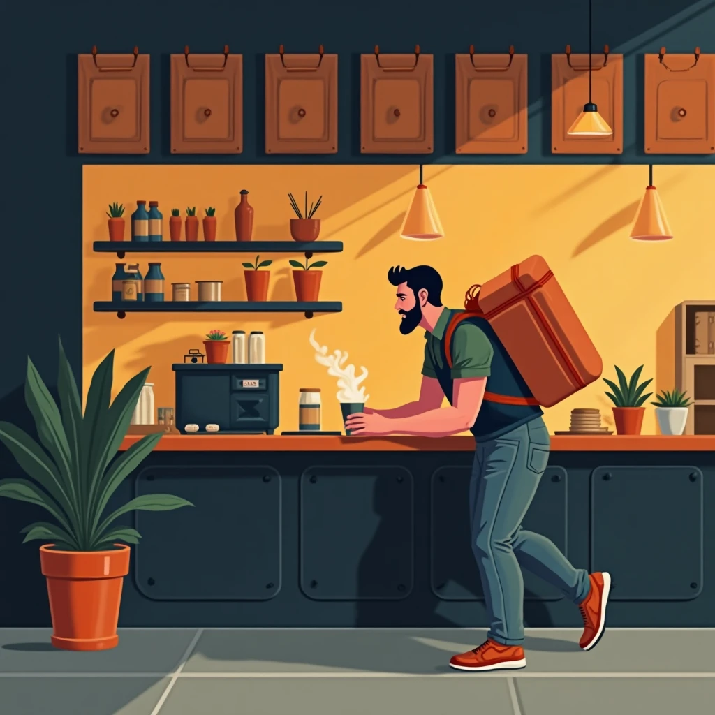 Trabajador de delivery disfrutando de una pausa