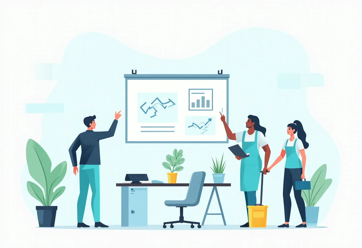 Supervisor liderando un equipo de limpieza