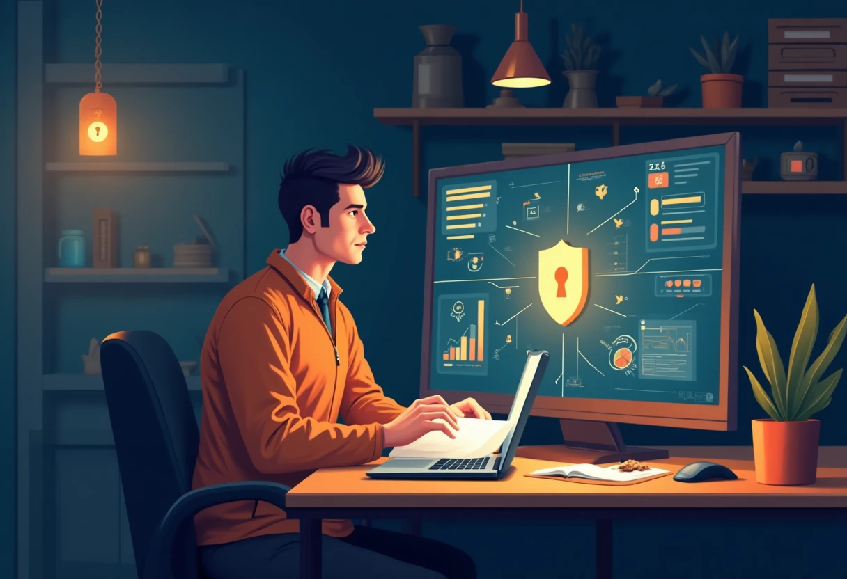 Ingeniero de seguridad trabajando en una oficina