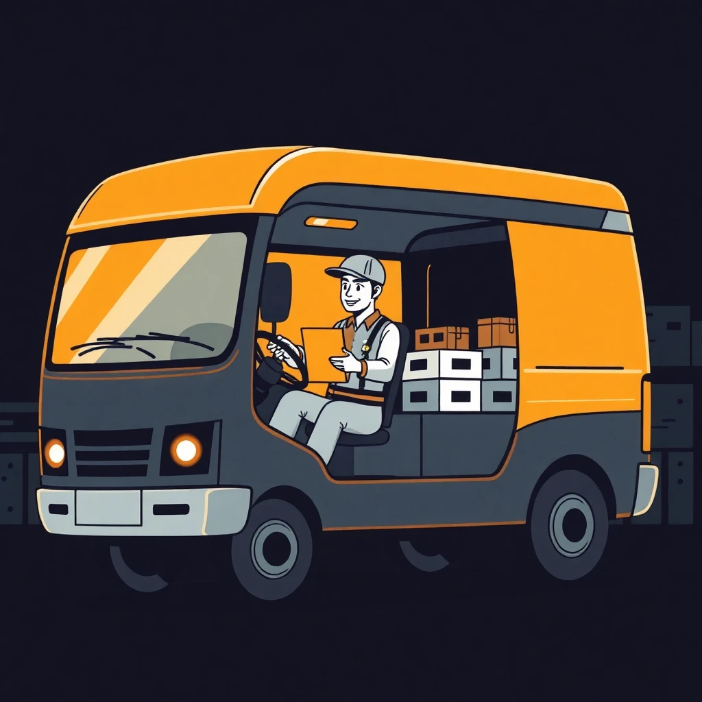 Motorista de entrega em van moderna