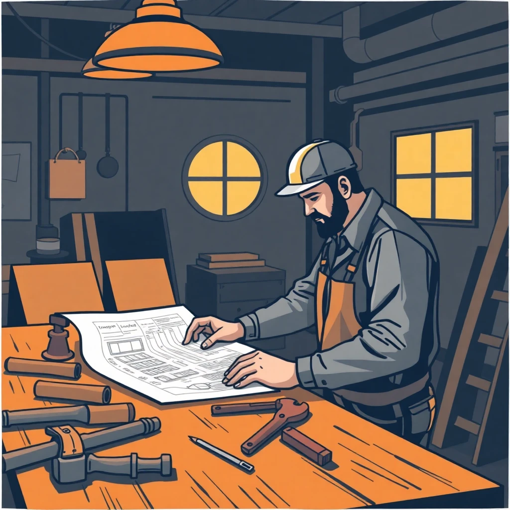 Skilled tradesperson with construction plans