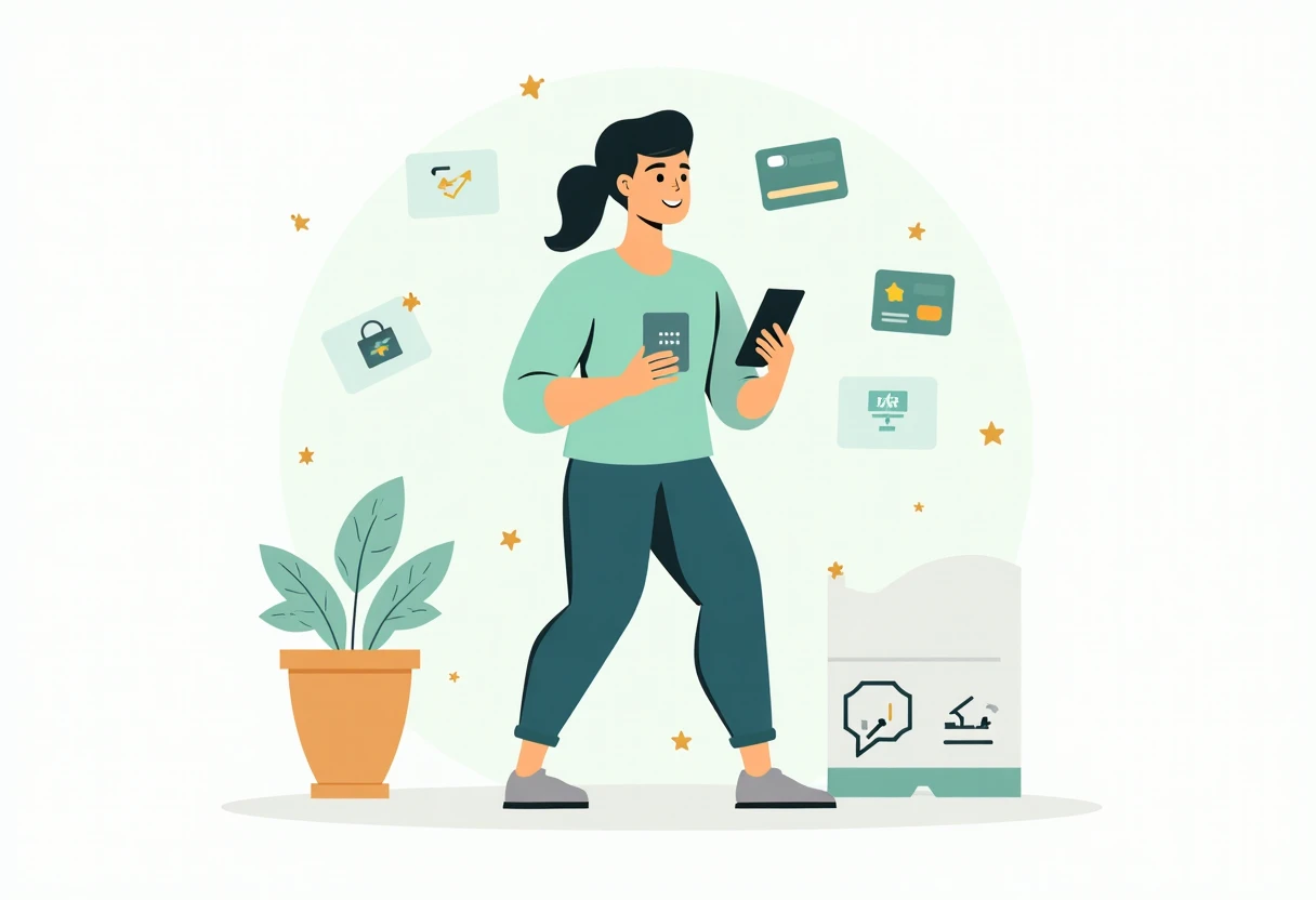 Student managing credit card through mobile