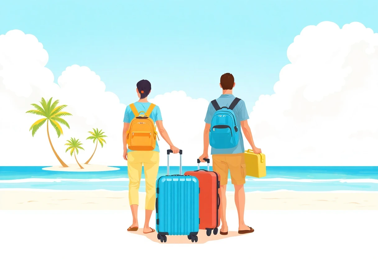 Voyageurs sur une plage