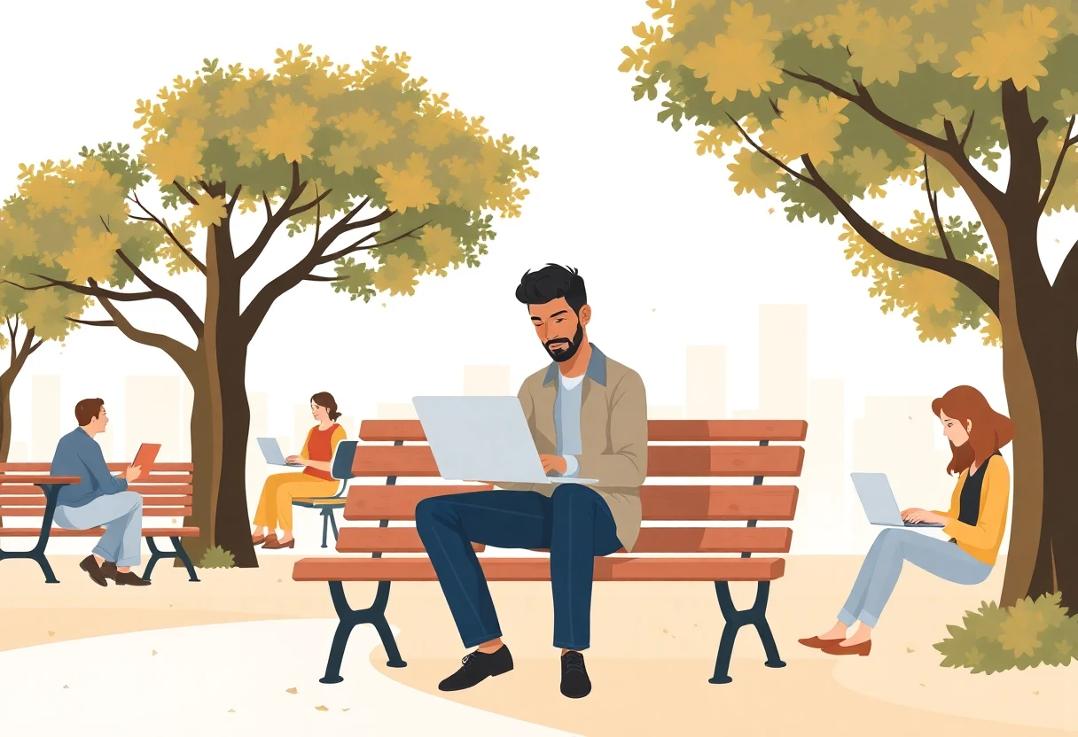 Trabajando remotamente en un parque