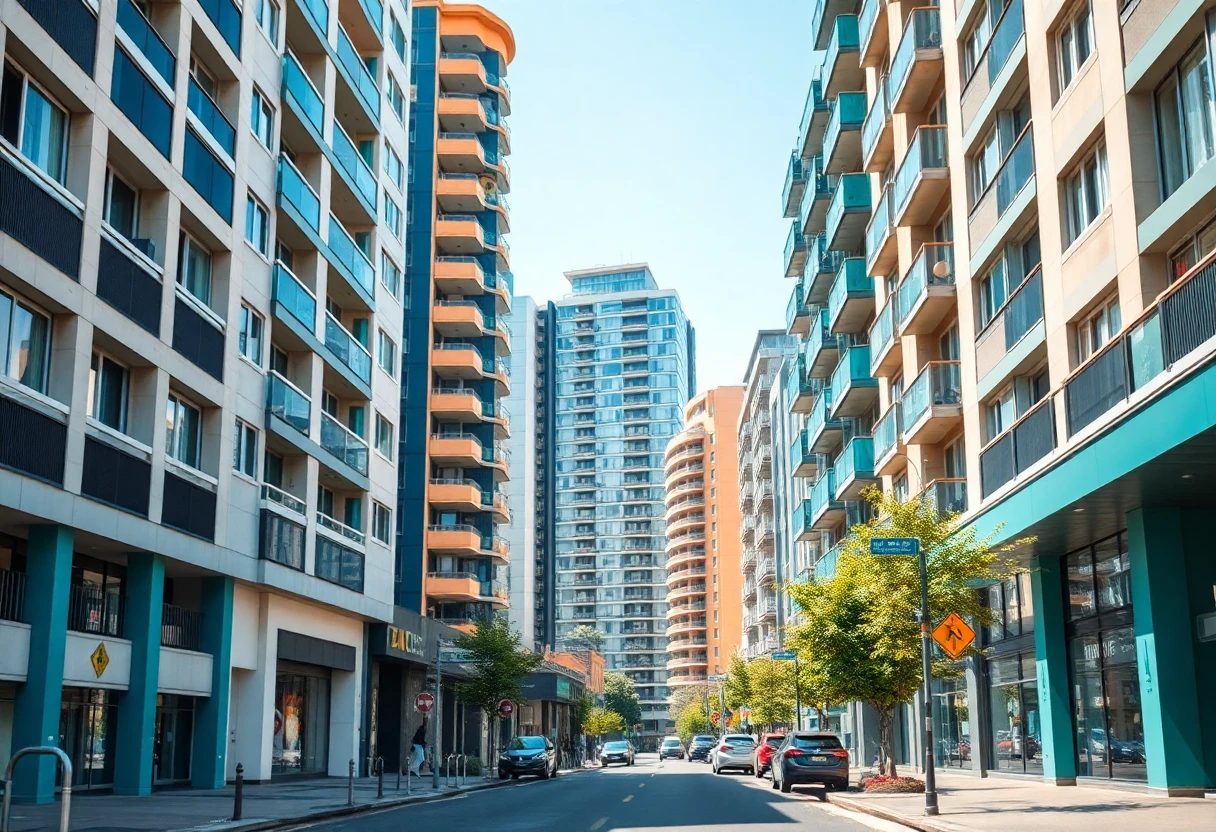 Auckland urban street with apartments
