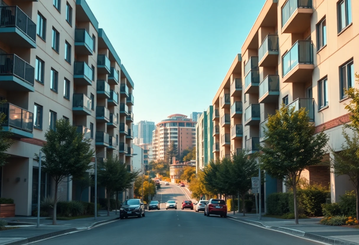 West Auckland suburban street with apartments