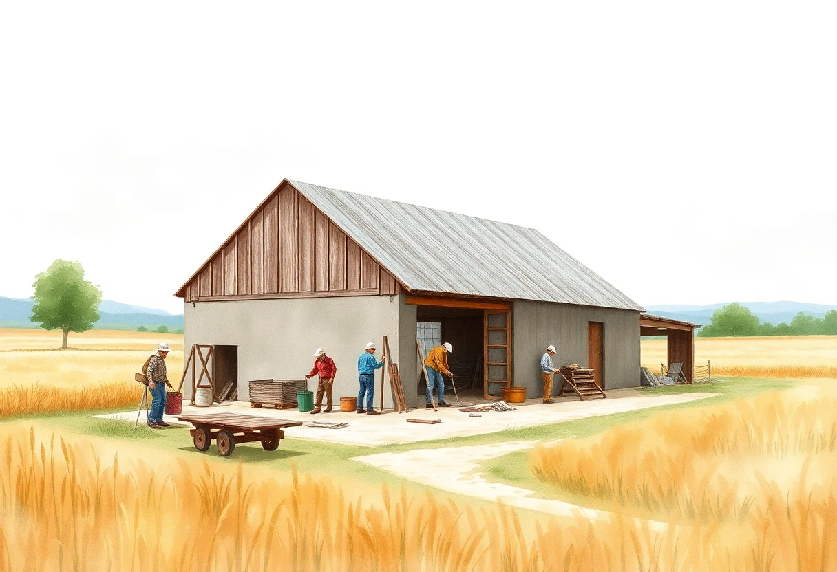 Construction workers in a rural setting