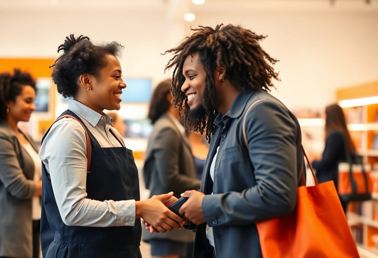 Retail worker assisting a customer