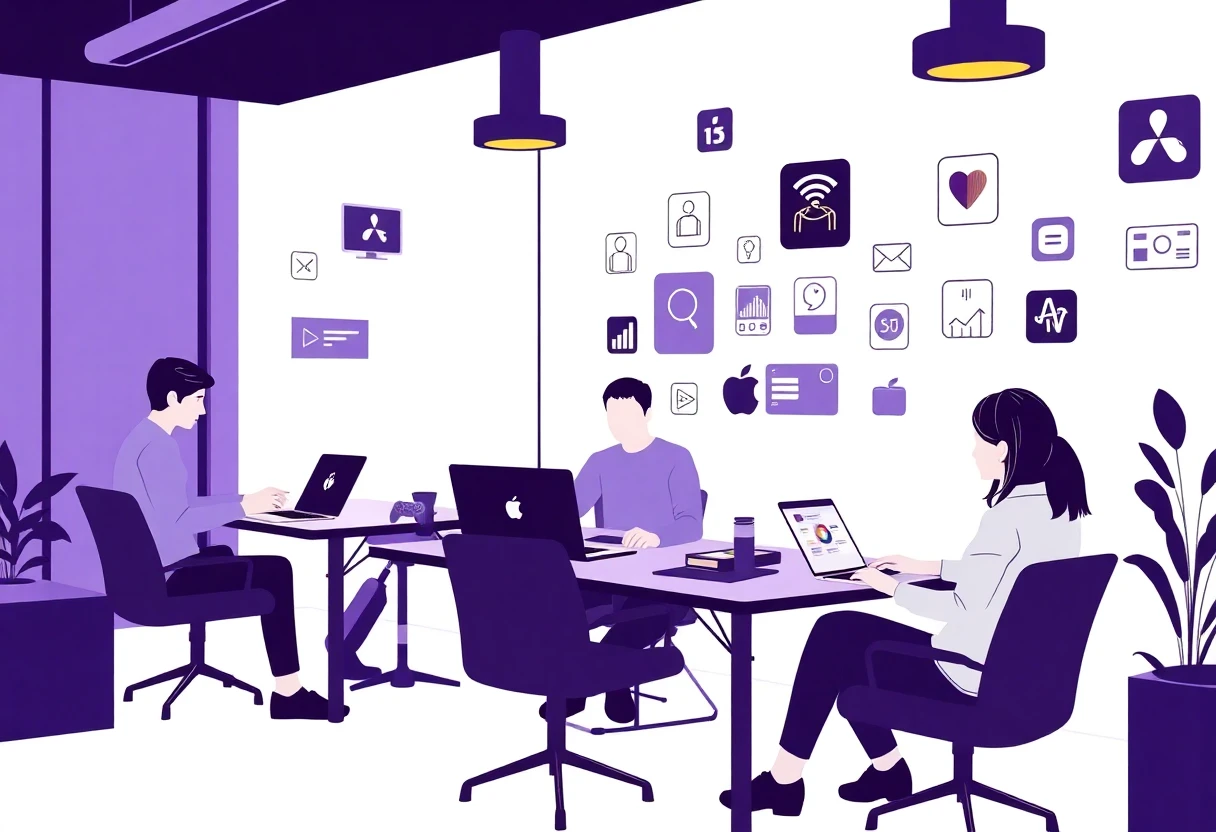 Freelancers colaborando em um espaço de coworking