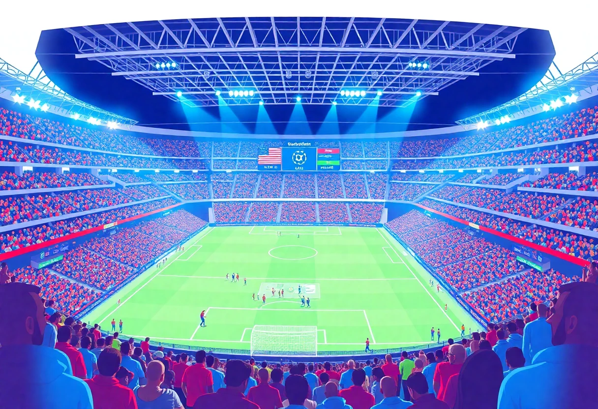 Een levendige stadionillustratie voor het WK 2026