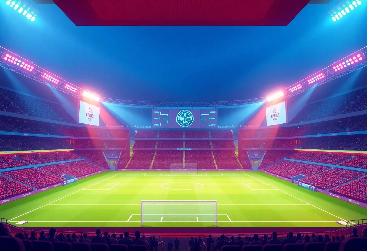 Estadio iluminado en un partido nocturno de fútbol