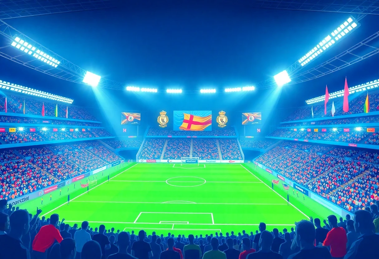 Stadium scene with cheering fans