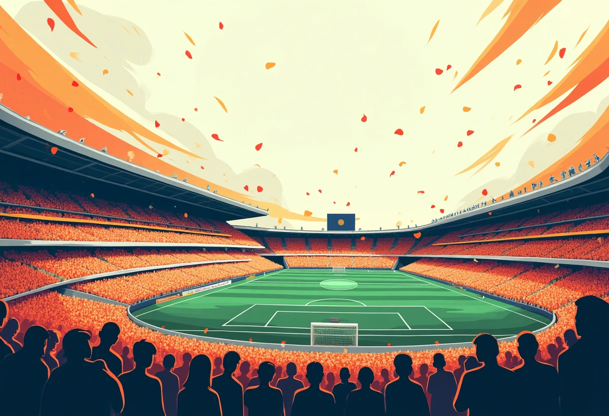 Panoramic view of a lively football stadium