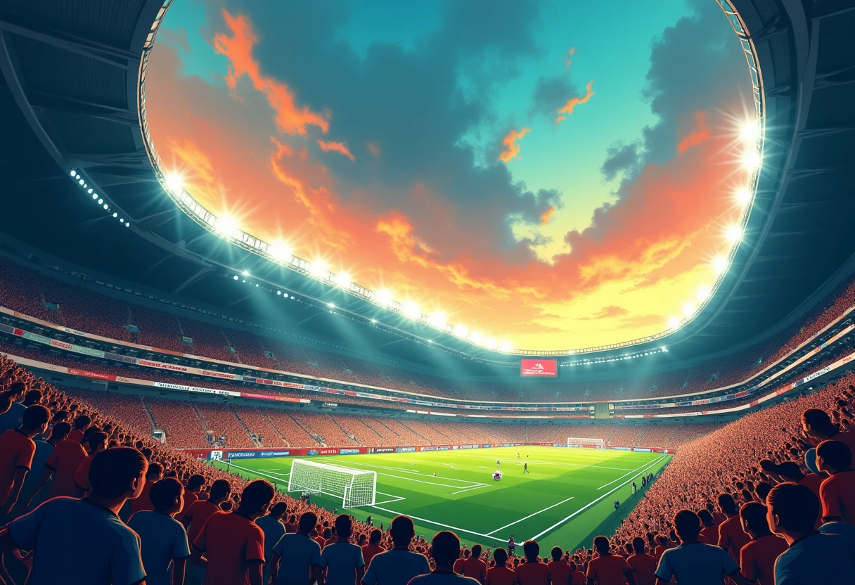 World Cup stadium at dusk